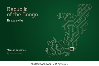Republic of the Congo Map with a capital of Brazzaville Shown in a Microchip Pattern with processor. E-government. World Countries vector maps. Microchip Series	
