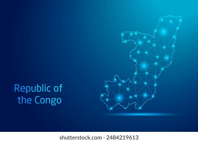 Republic of the Congo map - concept of communication technology, graphic of low poly.
