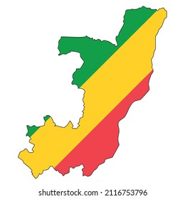Karte der Republik Kongo mit Flagge - Skizze eines Staates mit nationaler Flagge, weißer Hintergrund, Vektorgrafik