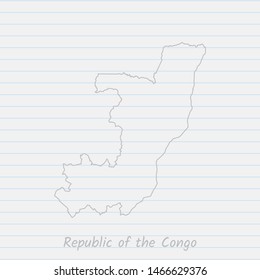 Republic of the Congo map hand drawn gray outline on notebook background. Vector Illustration EPS10.