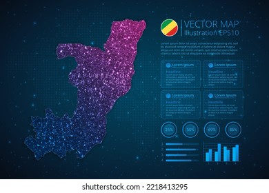 Republic of the Congo map infographics template for diagram, graph, presentation and chart with abstract geometric mesh polygonal light concept on blue background. Vector Illustration EPS10.
