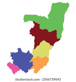 The Republic of the Congo map. Map of The Republic of the Congo in main regions in multicolor