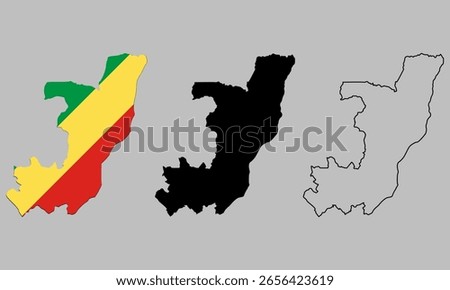 Republic of the Congo map in outline style, black color, color of country flag version