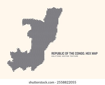 Republic of the Congo Map Vector Hexagonal Halftone Pattern Isolate On Light Background. Hex Texture in Form of Map of Congo. Modern Technologic Military Contour Map for Design or Business Projects