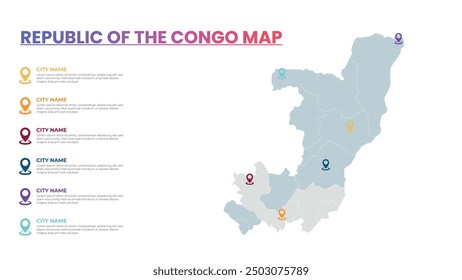 Republic of the Congo Modern Map Infographic Template, Detailed infographic map of Republic of the Congo Popular City