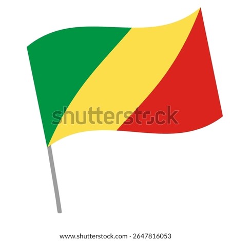Republic of the Congo national flag flutters with flagpole