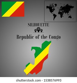 Republic of the Congo outline world map silhouette vector illustration, creative design background, national country flag, objects, element, symbols from countries all continents set. 