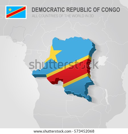 Republic of Congo painted with flag drawn on a gray map.