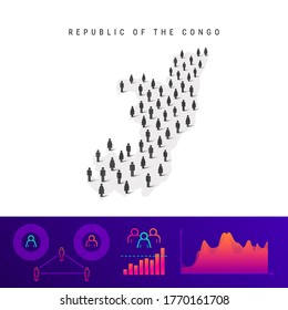 Republic of the Congo people map. Detailed vector silhouette. Mixed crowd of men and women icons. Population infographic elements. Vector illustration isolated on white.
