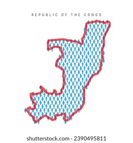 Republic of the Congo population map. Stick figures Congolese people map with bold red translucent country border. Pattern of men and women icons. Isolated vector illustration. Editable stroke.