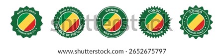 republic of the congo product label set. congo flag, premium made in congo . Labels, seals, stamps, flags, icons.