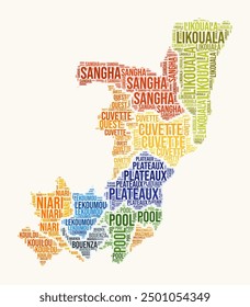 Republic of the Congo regions word cloud. Country logo design. Regions typography style vector image. Republic of the Congo colored text cloud. Creative vector illustration.