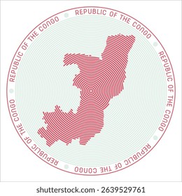 Republic of the Congo round logo design. Country shape built of rings. Republic of the Congo text around the country. Vector Illustration.