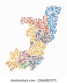 Republic of the Congo, shape of the country built of colored cells. Digital style map of the Republic of the Congo on a white background. Small size square blocks. Amazing vector illustration.