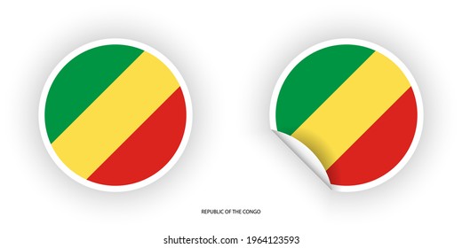Republic of the Congo sticker flag set in circle shape and circular with peel off on white background.