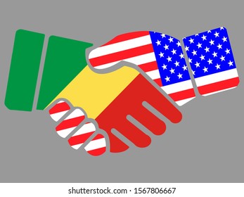 Republic of the Congo and USA flags Handshake vector