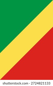 Vertikale Flagge der Republik Kongo in den offiziellen Farben, Abmessungen und Seitenverhältnis. Vektorfahne, die Nationalstolz, Identität, Erbe, Patriotismus und Autorität symbolisiert