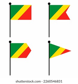 Republic of the Congo waving flag icon set in 4 shape versions. Collection of flagpole sign for identity, emblem, and infographic. 
