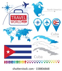 Republic of Cuba. flag. North america. World Map. Travel vector Illustration.