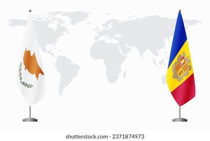 Republic of Cyprus and Andorra flags for official meeting against background of world map.