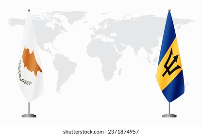 Republic of Cyprus and Barbados flags for official meeting against background of world map.