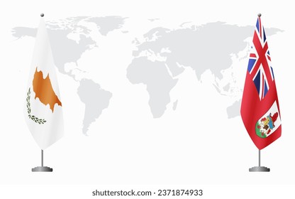 Republic of Cyprus and Bermuda flags for official meeting against background of world map.