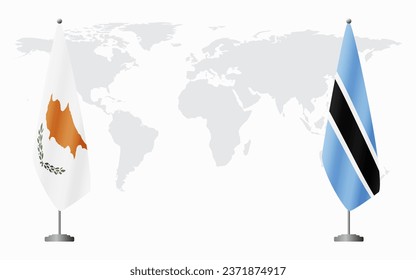 Republic of Cyprus and Botswana flags for official meeting against background of world map.