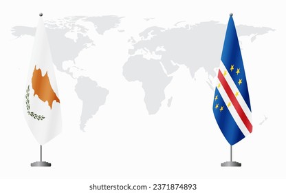 Republic of Cyprus and Cape Verde flags for official meeting against background of world map.