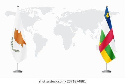 Republic of Cyprus and Central African Republic flags for official meeting against background of world map.