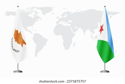 Republic of Cyprus and Djibouti flags for official meeting against background of world map.