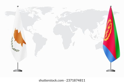 Republic of Cyprus and Eritrea flags for official meeting against background of world map.