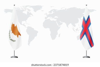 Republic of Cyprus and Faroe Islands flags for official meeting against background of world map.