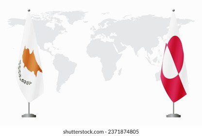 Republic of Cyprus and Greenland flags for official meeting against background of world map.