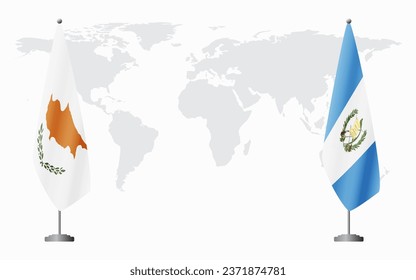 Republic of Cyprus and Guatemala flags for official meeting against background of world map.