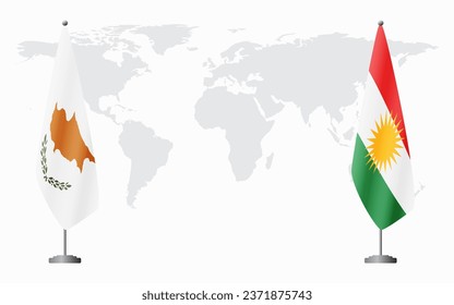 Republic of Cyprus and Kurdistan flags for official meeting against background of world map.