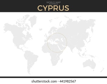 Republic of Cyprus location modern detailed vector map. All world countries without names. Vector template of beautiful flat grayscale map design with selected country and border location