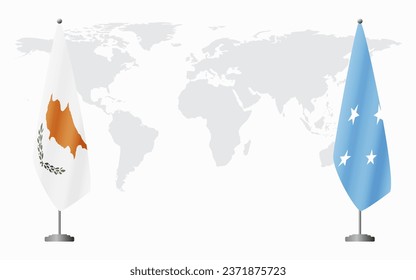 Republic of Cyprus and Micronesia flags for official meeting against background of world map.