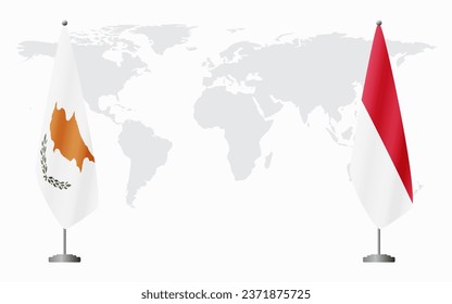 Republic of Cyprus and Monaco flags for official meeting against background of world map.