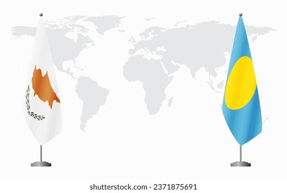 Republic of Cyprus and Palau flags for official meeting against background of world map.