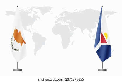 Republic of Cyprus and Saint Martin flags for official meeting against background of world map.