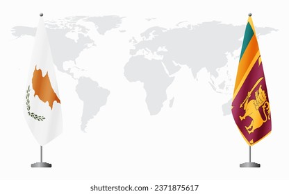 Banderas de la República de Chipre y de Sri Lanka para una reunión oficial en el contexto del mapa mundial.