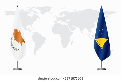 Republic of Cyprus and Tokelau flags for official meeting against background of world map.