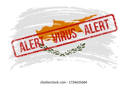 Republic of Cyprus torn flag with a stamp with the words alert virus, vector image
