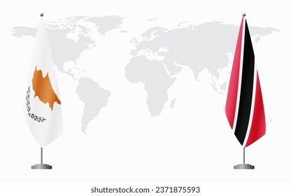 Republic of Cyprus and Trinidad and Tobago flags for official meeting against background of world map.
