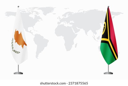 Republic of Cyprus and Vanuatu flags for official meeting against background of world map.