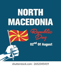Republic Day 02nd of August with North Macedonia Flag. North Macedonia Republic Day vector illustration template for web, banner, flyer, poster.