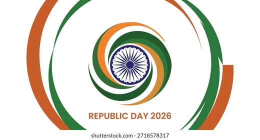 Día de la República 2026 Circular Tricolor Swirl Design con Ashoka Chakra