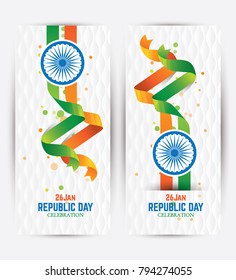 Republic Day Banner Background Design Set with Indian National Flag Vector Illustration