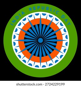 Ilustración de Plantilla de diseño de Anuncio del día de la República de la India, fondo de encabezado de redes sociales del día de la República de la India, diseño redondo de logotipo de Vector aislado en negro 