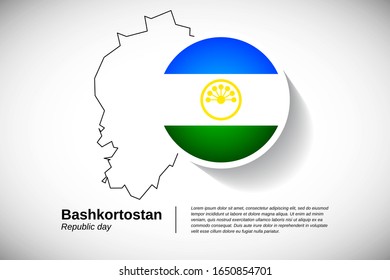 Día de la República de Bashkortostán. Fiesta nacional creativa de Bashkortostán con elementos de diseño de mapas y bandera del país en círculo. Tarjeta de felicitación moderna, ilustración vectorial banner.